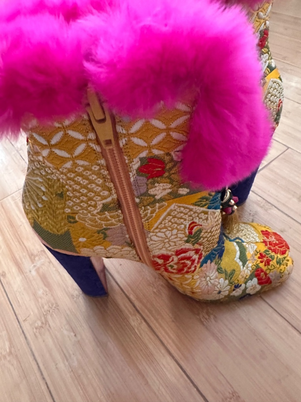 Christian Louboutin May Wong Floral & Rabbit Fur Boot - Picture 2 of 8